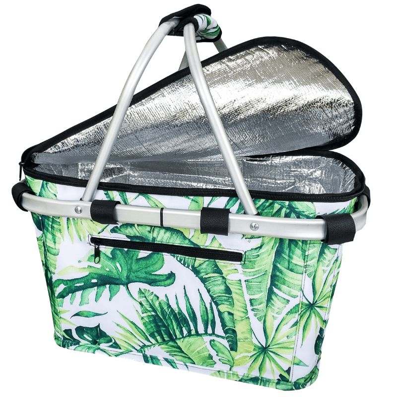 Sachi insulated carry picnic basket with lid - Jungle Leaf design.