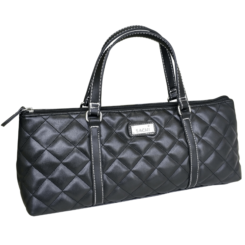 Sachi insulated wine tote purse bag - Quilted Black.