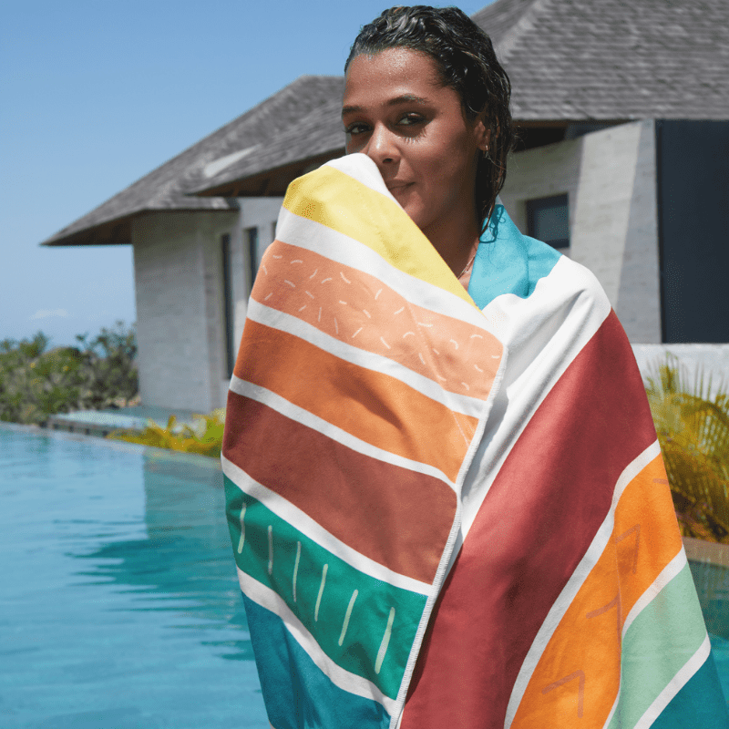     Somerside-sustainable-beach-travel-towel-Large-Aussie-Rainbow-design-
