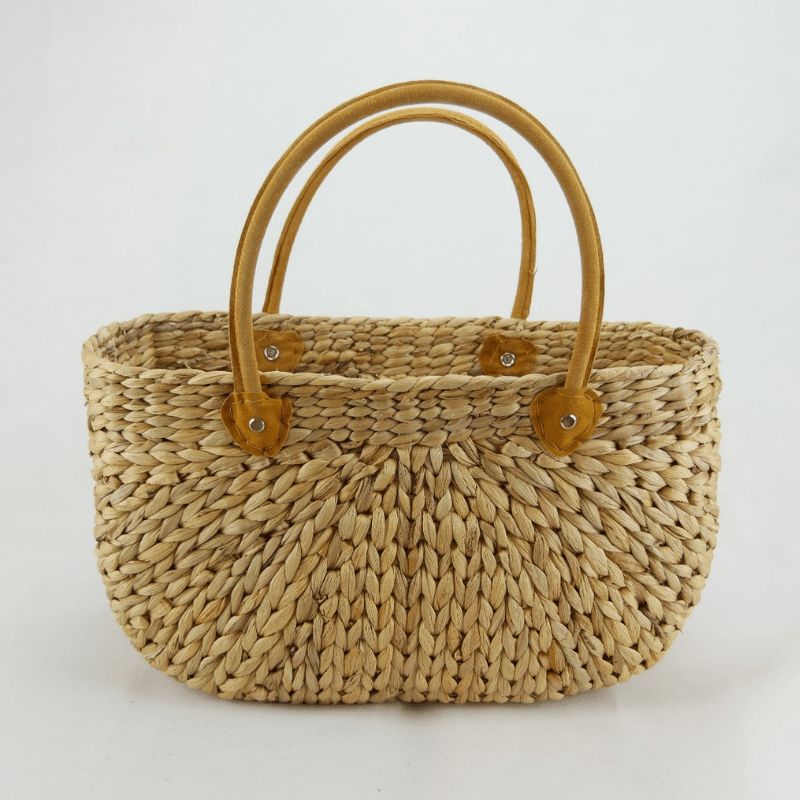Water Hyacinth rectangle basket with suede handle i natural - medium.