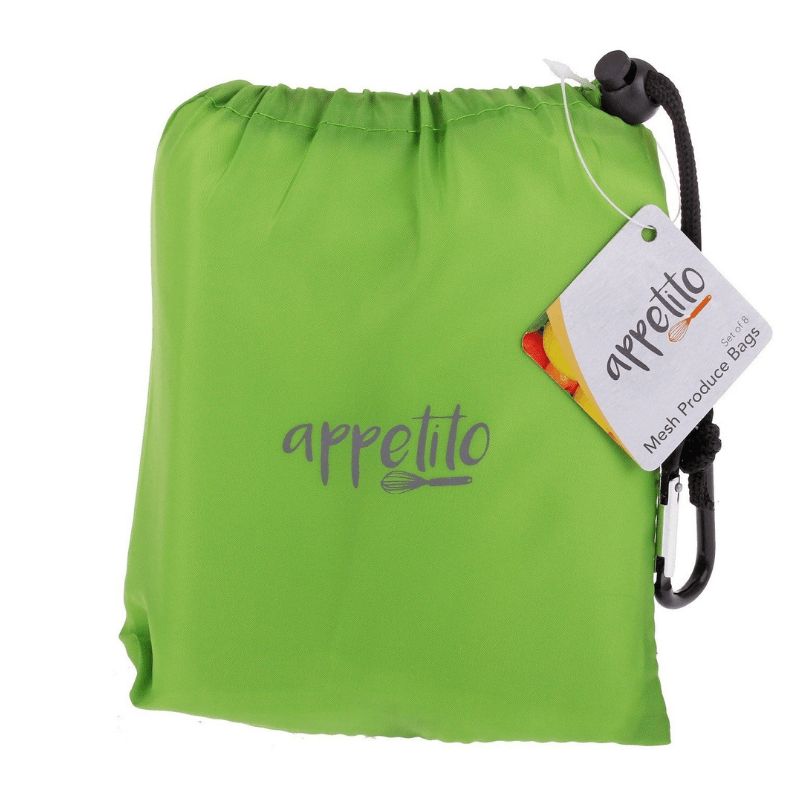 Appetito reusable fresh produce bags - set of 8 bags in green pouch.