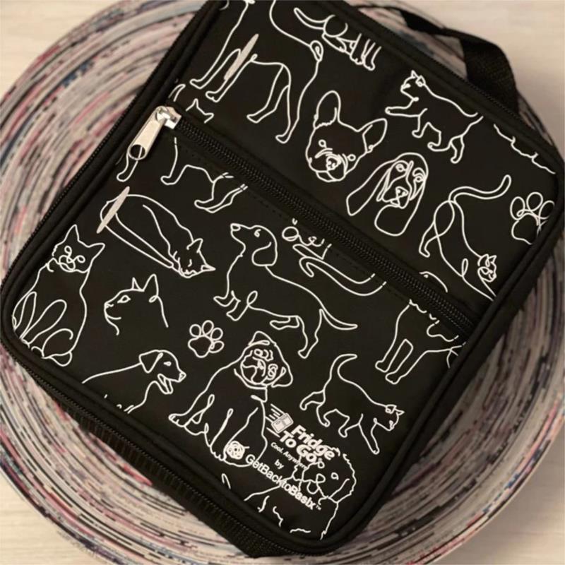 Medium Fridge to-go insulated lunch bag - Cat Dog design.