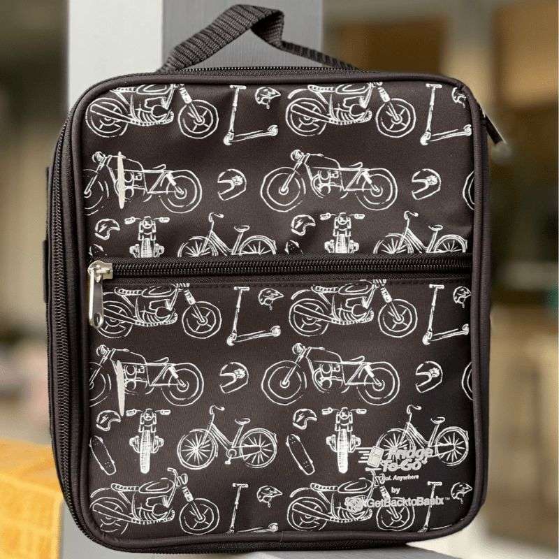 Medium Fridge to-go insulated lunch bag - Motorbike pattern.