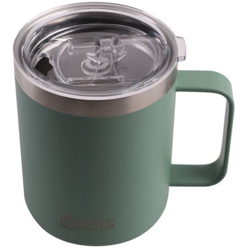 Oasis Explorer mg 400ml - insulated coffee mug with handle and lid - Sage - showing top of lid.